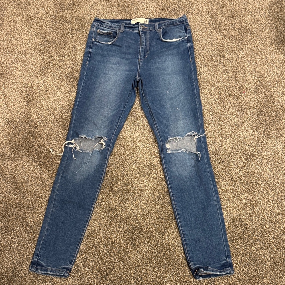 Garage Blue Distressed Ripped Skinny Jeans Size 9 Retro High Waist